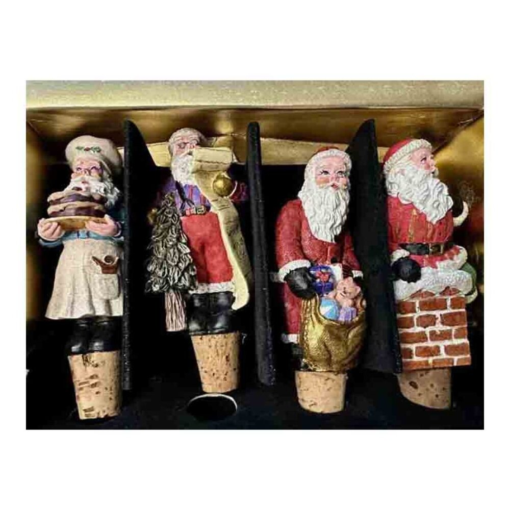 NEW Christopher Radko Hand Painted Santa Claus Wine Bottle Stoppers 4-Pack